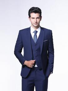 CLOUDSTYLE Men Solid Single Button Lapel Neck Blazer - Navy Blue - View 3