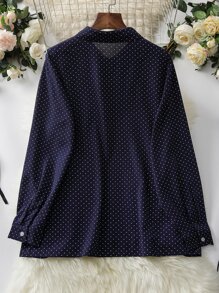 Mulvari Plus Polka Dot Print Tie Neck Blouse - Navy Blue - View 2