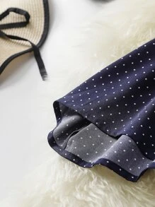 Mulvari Plus Polka Dot Print Tie Neck Blouse - Navy Blue - View 5