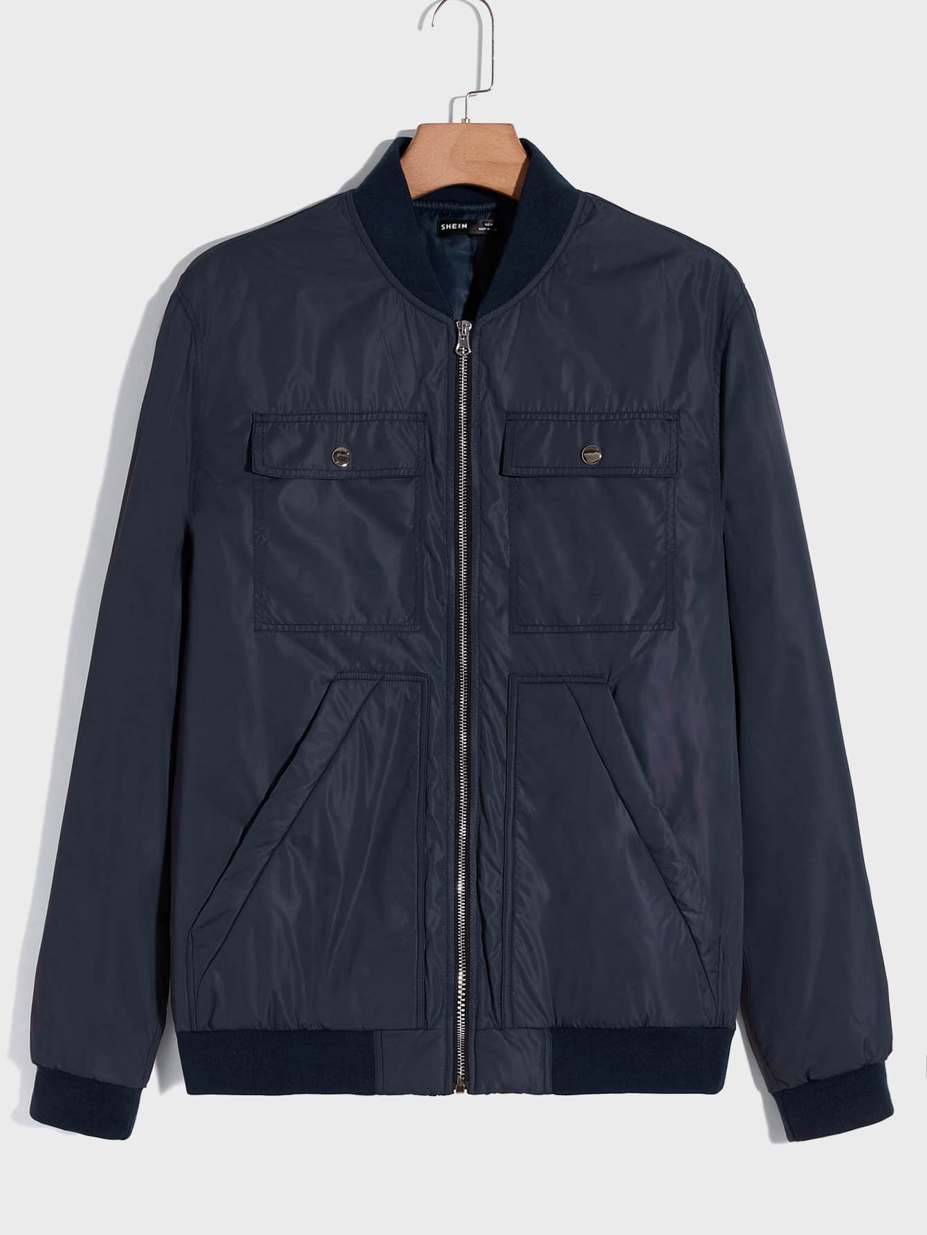 Manfinity Men Flap Pocket Bomber Jacket - Navy Blue - View 1