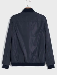 Manfinity Men Flap Pocket Bomber Jacket - Navy Blue - View 2