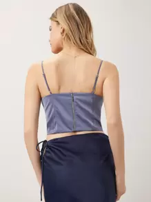 SHEIN Unity Press Crease Crop Cami Top - Dusty Blue - View 2