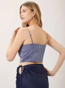 SHEIN Unity Press Crease Crop Cami Top - Dusty Blue - View 9