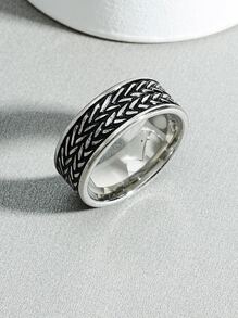 男士紋理金屬戒指日常裝飾打造時尚外觀 - 銀色 - 查看 3