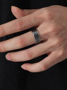 男士紋理金屬戒指日常裝飾打造時尚外觀 - 銀色 - 查看 2