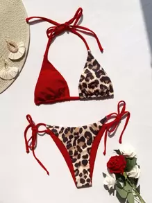 Swim SXY 2pcs/Set Leopard Print Patchwork Bikini Summer - Multicolor - View 5