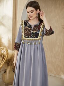 Mulvari Váy Ả Rập mép Bộ lạc Boho - Xám - Xem 1