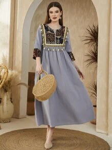 Mulvari Váy Ả Rập mép Bộ lạc Boho - Xám - Xem 3