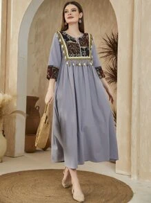 Mulvari Váy Ả Rập mép Bộ lạc Boho - Xám - Xem 5