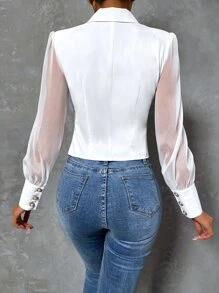 Chiquease Solid Contrast Mesh Asymmetrical Hem Blazer Fall Cloth For Women - White - View 2