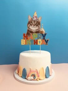 1 pieza Decoración de pastel gato de cumpleaños - Multicolor - Ver 1