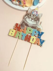 1 pieza Decoración de pastel gato de cumpleaños - Multicolor - Ver 3