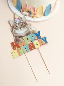 1 pieza Decoración de pastel gato de cumpleaños - Multicolor - Ver 4