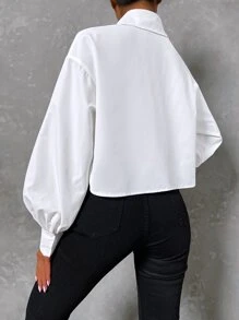 Chiquease 燈籠袖前短後長長款襯衫 - 白色 - 查看 2