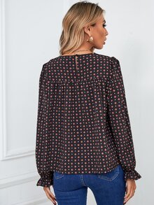 SHEIN LUNE 滿版圖案荷葉袖襯衫 - 彩色 - 查看 2
