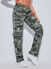 SHEIN Tall 迷彩印花側翻蓋口袋工裝牛仔褲 - 彩色 - 查看 5