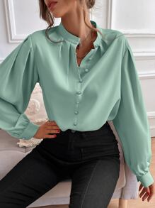 Chiquease Bishop Sleeve Button Up Blouse,Long Sleeve Tops Fall Cloth For Women