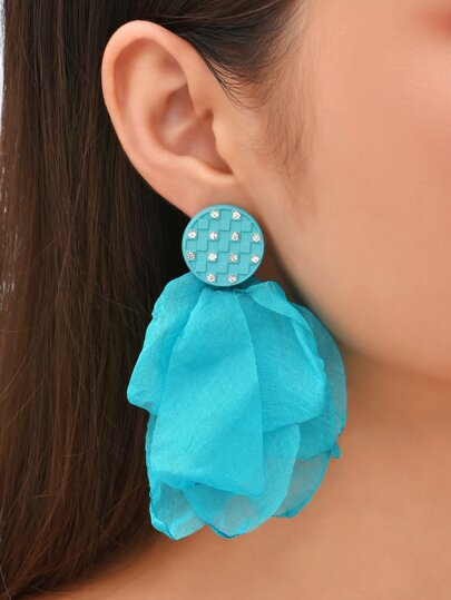 Rhinestone Round Decor Drop Earrings