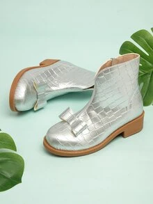 Niñas Botas con diseño de lazo con textura con cremallera lateral - Plateado - Ver 2