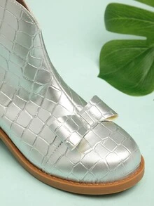 Niñas Botas con diseño de lazo con textura con cremallera lateral - Plateado - Ver 5