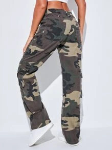 Camo Print Flap Pocket Side Cargo Jeans - Multicolor - View 2