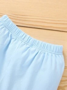 小女童印花前蝴蝶結荷葉袖上衣和緊身打底褲 - 彩色 - 查看 4