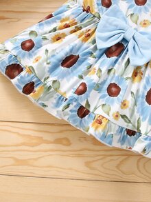 小女童印花前蝴蝶結荷葉袖上衣和緊身打底褲 - 彩色 - 查看 5