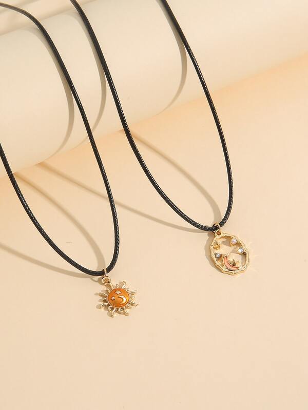 2 bucăți colier cu farmec Soare și Lună
