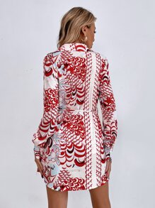 Áo sơ mi nữ Thắt lưng Nút phía trước Tất cả trên in Thanh lịch - Nhiều màu - Xem 2