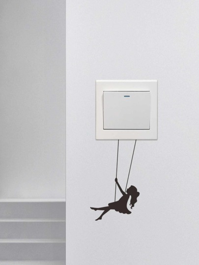 Girl Pattern Switch Wall Sticker, Black Self Adhesive Wall Art Decal Compatible With Switch Outlet, Stickers, Wall Decal, Vinyl Decal For Home Decorations, Spring Decoration Items Refresh Your Home, Rama Decoration Stickers Gifts Birthday Graduation