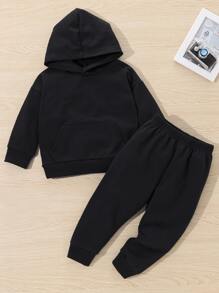 Baby Kangaroo Pocket Hoodie & Joggers - Black - View 1