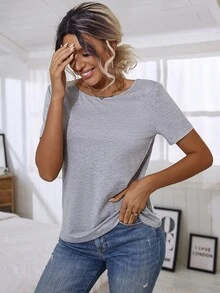 Floral Lace Crisscross Tee - Light Grey - View 4