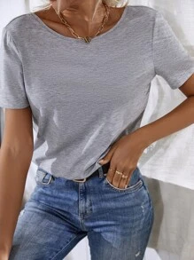 Floral Lace Crisscross Tee - Light Grey - View 5