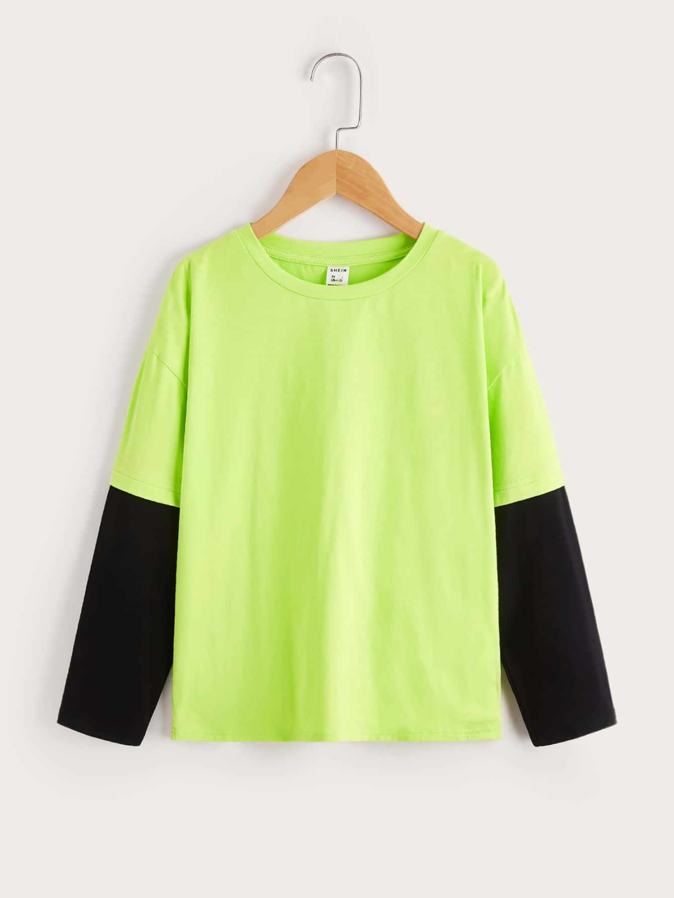 SHEIN Boys Neon Green Colourblock Tee - Lime Green - View 1