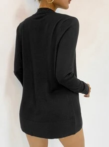 AAmilife 纯色休闲设计开衫 - 黑色 - 查看 3