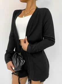 AAmilife 纯色休闲设计开衫 - 黑色 - 查看 4