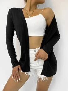 AAmilife 纯色休闲设计开衫 - 黑色 - 查看 5