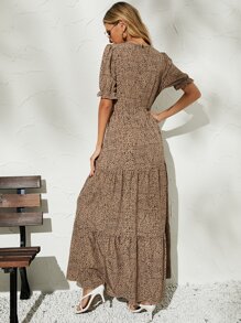 Breezaya Vestido con estampado de lunares de manga farol bajo con fruncido - Multicolor - Ver 2