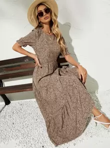 Breezaya Vestido con estampado de lunares de manga farol bajo con fruncido - Multicolor - Ver 4