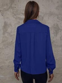 SHEIN Essnce Flap Pocket Button Front Shirt - Blue - View 2