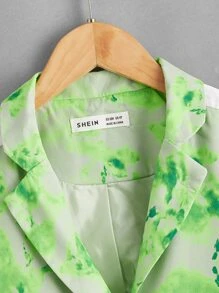 SHEIN 小女童紮染西裝領雙口袋前外套