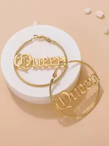 Letter Detail Hoop Earrings - Yellow Gold - View 1