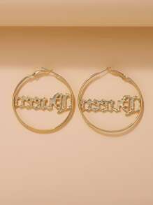 Letter Detail Hoop Earrings - Yellow Gold - View 2