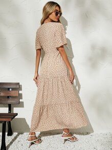 SHEIN Clasi Allover Print Tie Waist Ruffle Hem Dress - Multicolor - View 2