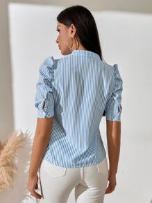 SHEIN Clasi Áo sơ mi nữ Sọc Giải trí - Xanh và trắng - Xem 2