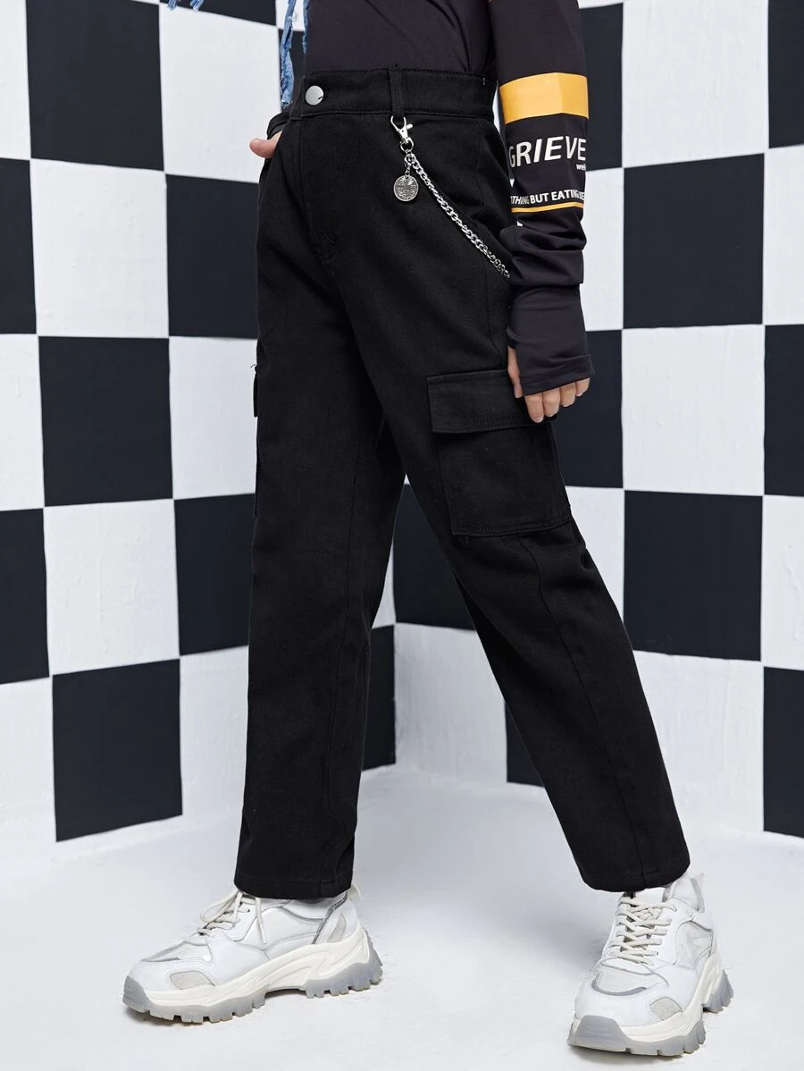 Botão Cadeia Bolso Simples Jeans para menina