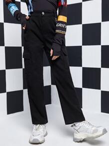 Botão Cadeia Bolso Simples Jeans para menina