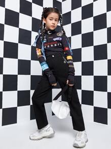 Botão Cadeia Bolso Simples Jeans para menina