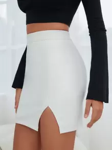 Firerie Falda de talle alto bajo con abertura PU - Blanco - Ver 5