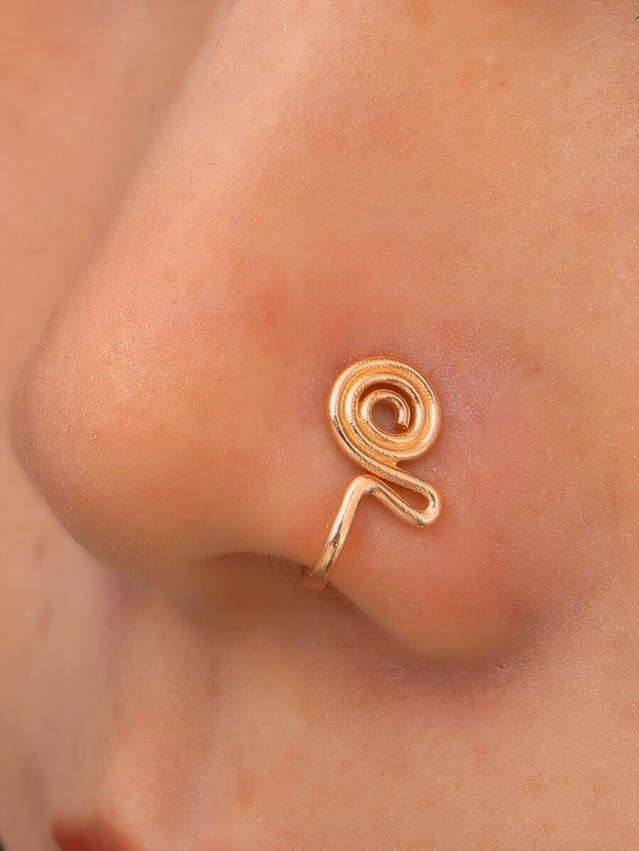 Cuff de nariz con diseño espiral unisex moda punk joyería piercing cuerpo - Amarillo Oro - Ver 1